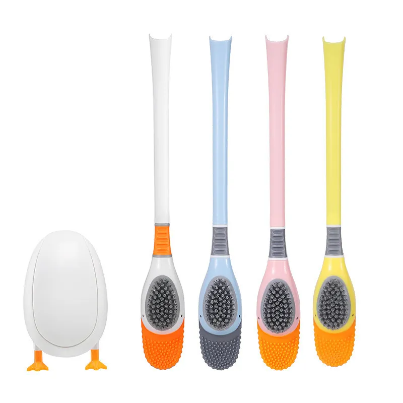 Toilet Brush with Base Creative Duck Shape Silicone Soft Bristles Brush for Bathroom Toilet home Cleaning Tools with Holder 220624