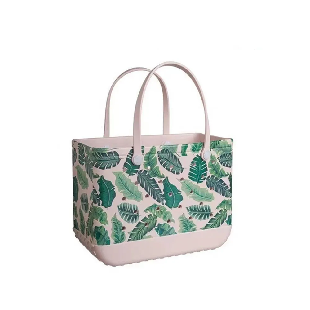 Fashion EVA hole outdoor printed beach bag portable larger storage holes bags basket satchel