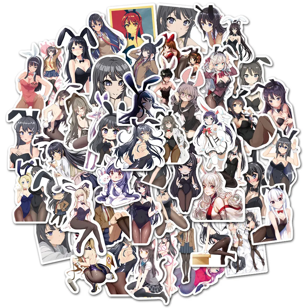 Su geçirmez Sticker 50 adet Seksi Bunny Çıkartmalar Anime Hentai Waifu Pin-up Kız Koleksiyonları Vinil Çıkartmaları Laptop Için Araba Motosiklet Duvar Kaykay Araba Çıkartmaları