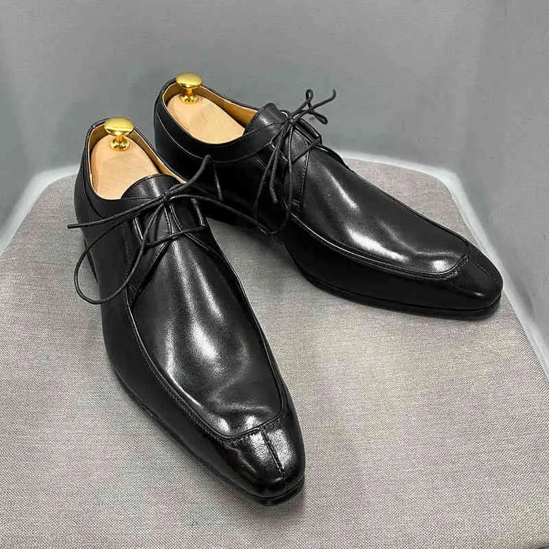 Erkek Oxford Ayakkabı Vintage Mavi ve Kırmızı Karışık Renkler Tasarım Hakiki İnek Deri Elbise Ayakkabı Resmi İş Ofis Bağcıklı Ayakkabı