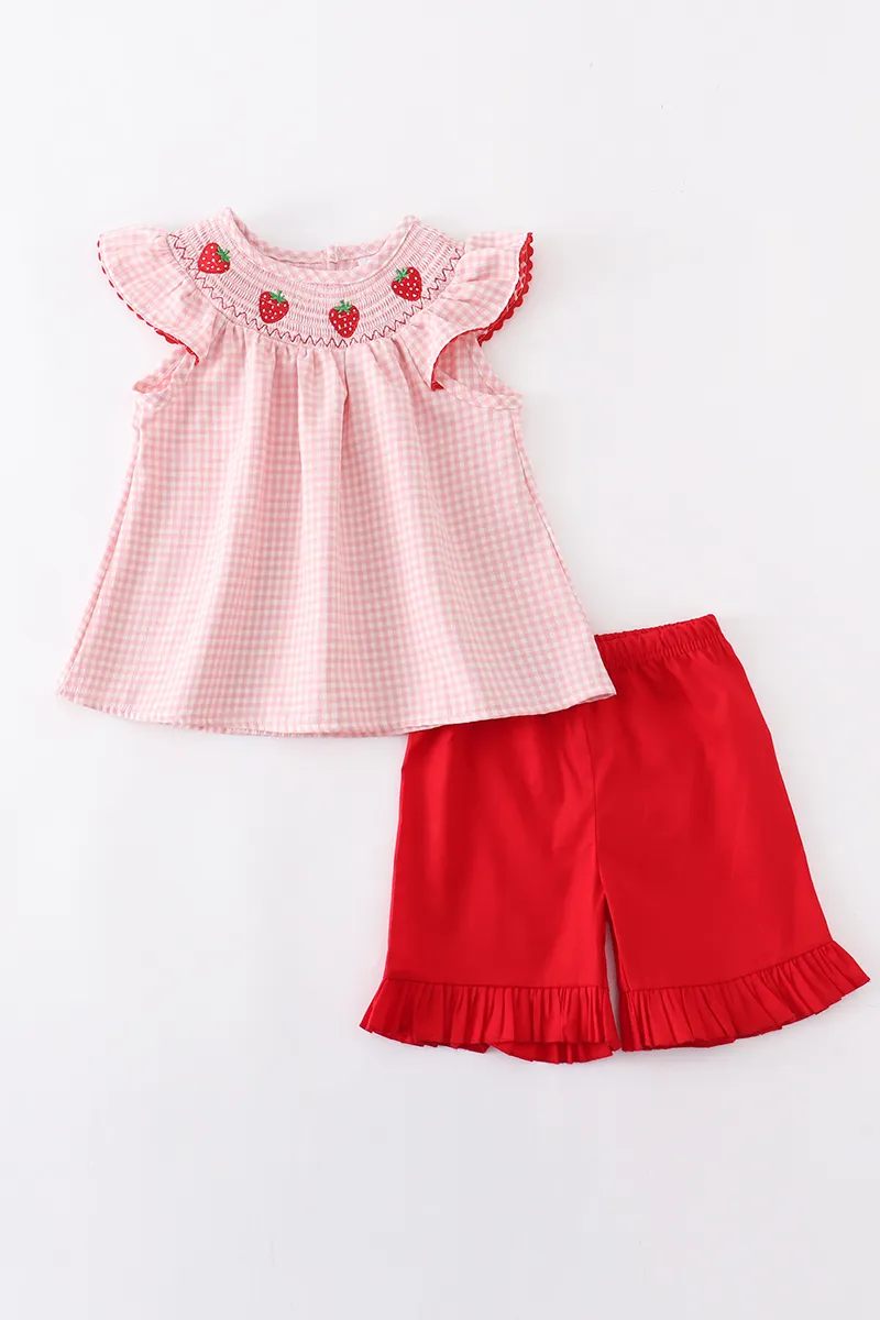Girlymax Sibling весна/лето для маленьких девочек клубничный клетчатый комплект с шортами в мелкую клетку комбинезон детская одежда 220418
