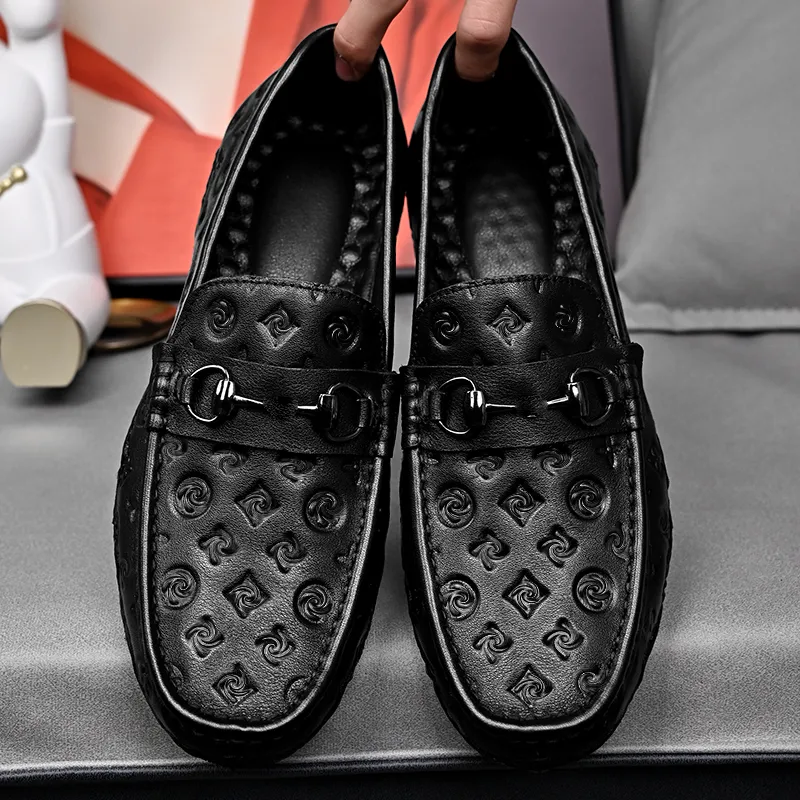 Loafers Men Shoes PU Round Toe Casual Fashion Metal Buckle Print Pattern Daily Versatile Breathable Comfortable Octopus Bottom Peas Shoes DH850