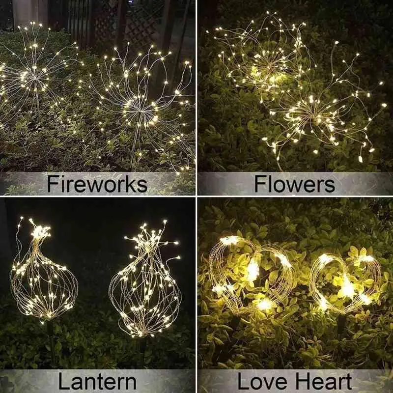 Solar Feuerwerk Lichter Led Outdoor Gras Globus Löwenzahn Blitz Lampe Garten Rasen Straße Urlaub Dekoration Flutlicht J220531