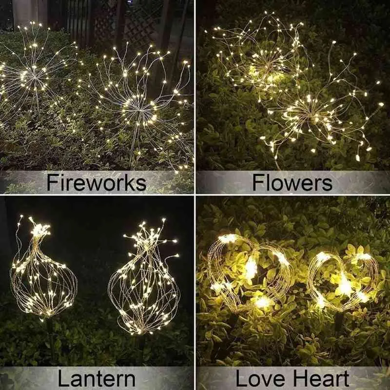 Solar Fireworks Lights LED Outdoor Glass Globe Dandelion Flash Lamp Garden Lawn Street Holiday Dekoracja Reflektora J220531
