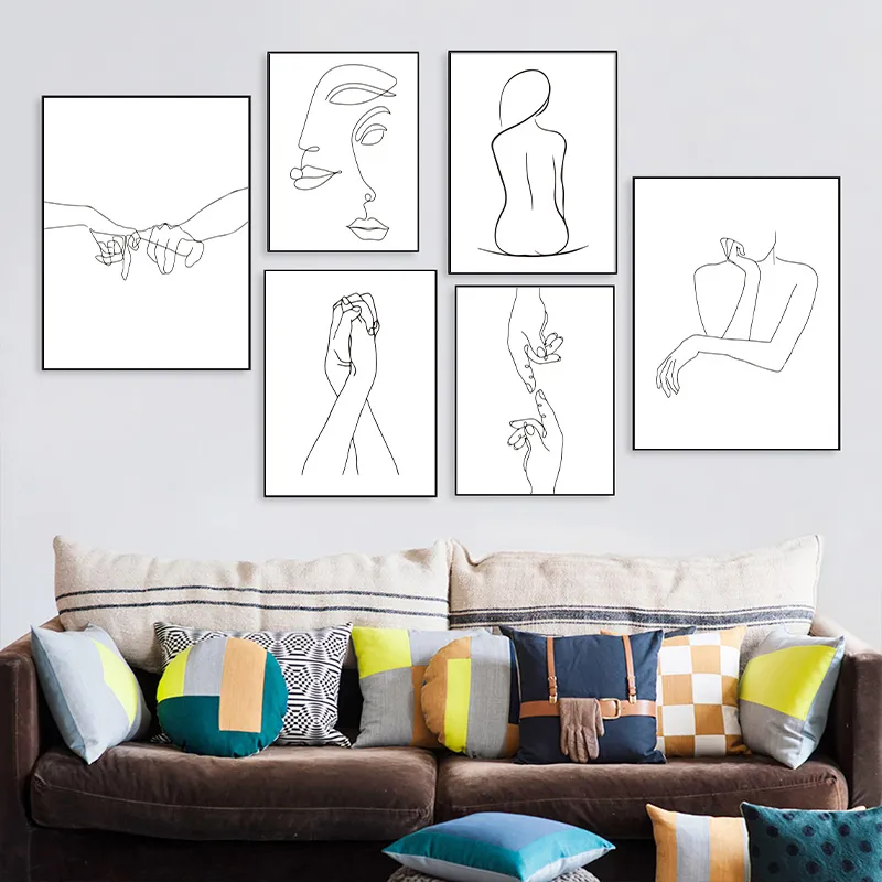 İskandinav minimalist figürler çizgi sanat seksi kadın vücut çıplak duvar tuval resimleri posterler çizimler oturma odası için dekorasyon 220716