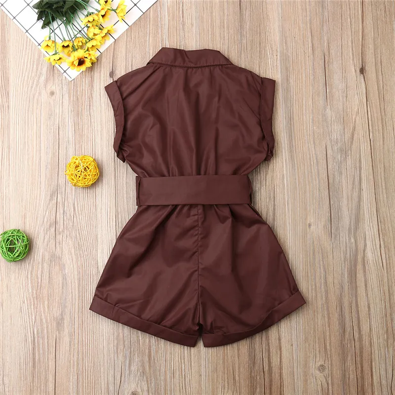 1-6Y Baby Girls Clothes Sleeveless Turn-down Collar One-Pieces Romper Solid Color Girls Jumpsuit Overalls Children Clothing 220525