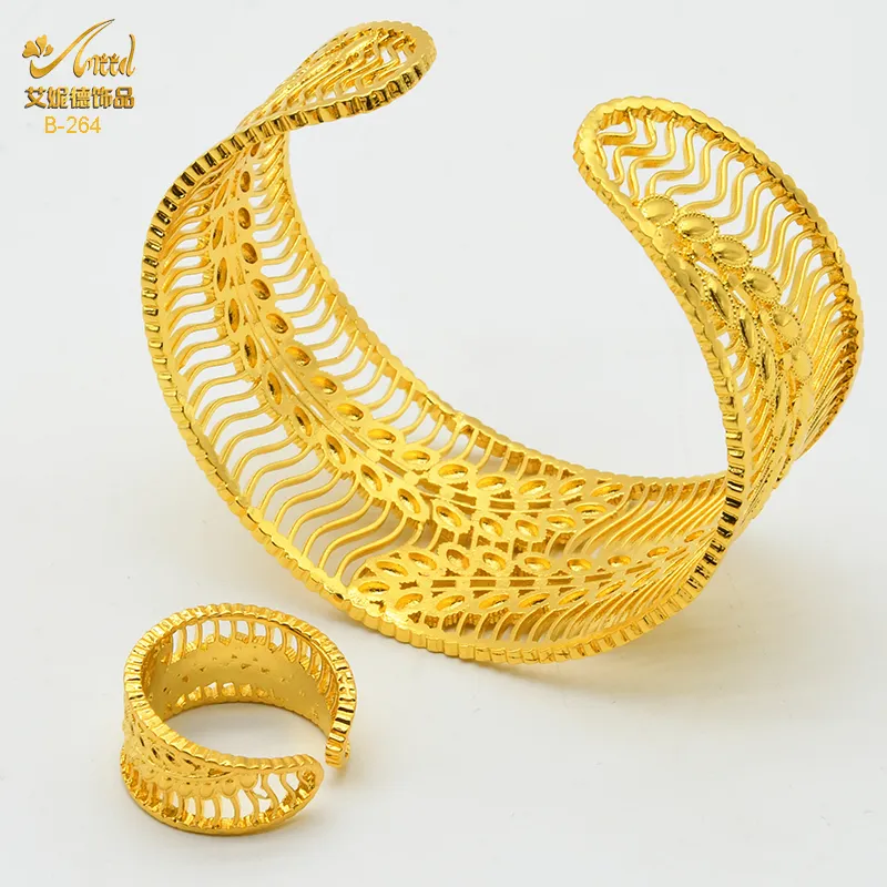 Aniid Dubai Fashion 24k Gold Ploked Bangles con anello Nigerian Wedding Bridal Luxury Charm Braccialetti Arabo Gioielli Regali 220726 220726