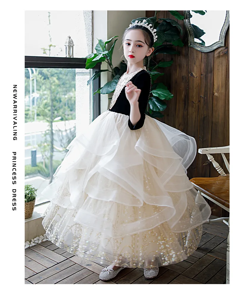 Luxury gold Bling Sequin Girls Pageant Dresses Fluffy tutu Ruched 2022 Flower Girl Dresses Ball Gowns Party Dresses for Girls