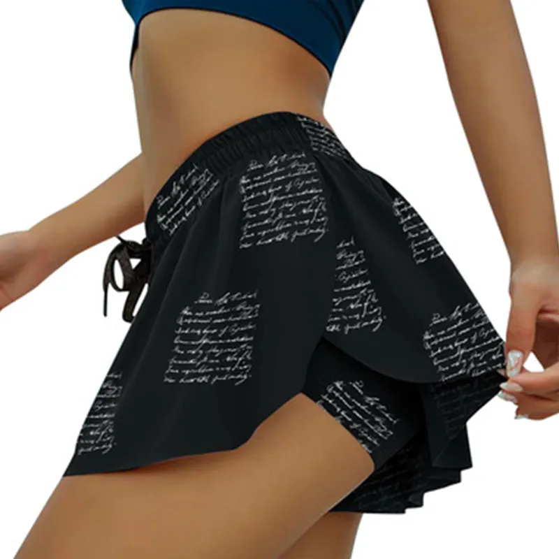 Women 2 In 1 Butt Scrunch Skirted Running Shorts Quick Dry Fake Skirt Sexy Gym Workout Short Pants Yoga Fitness Sports Short 220722