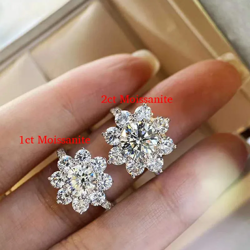 AeTeey 2ct d Farbe echtes Diamant Luxus Sonnenblumenring S925 Sterling Silber Lotus Hochzeit Fein Schmuck für Frauen RI020 220816
