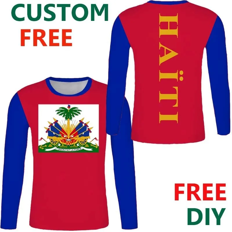 Haiti مجانية مخصصة الأكمام الطويلة tshirt الجمهورية الفرنسية tshirts العلم شعار تي شيرت DIY ht name country name tirt 220620gx