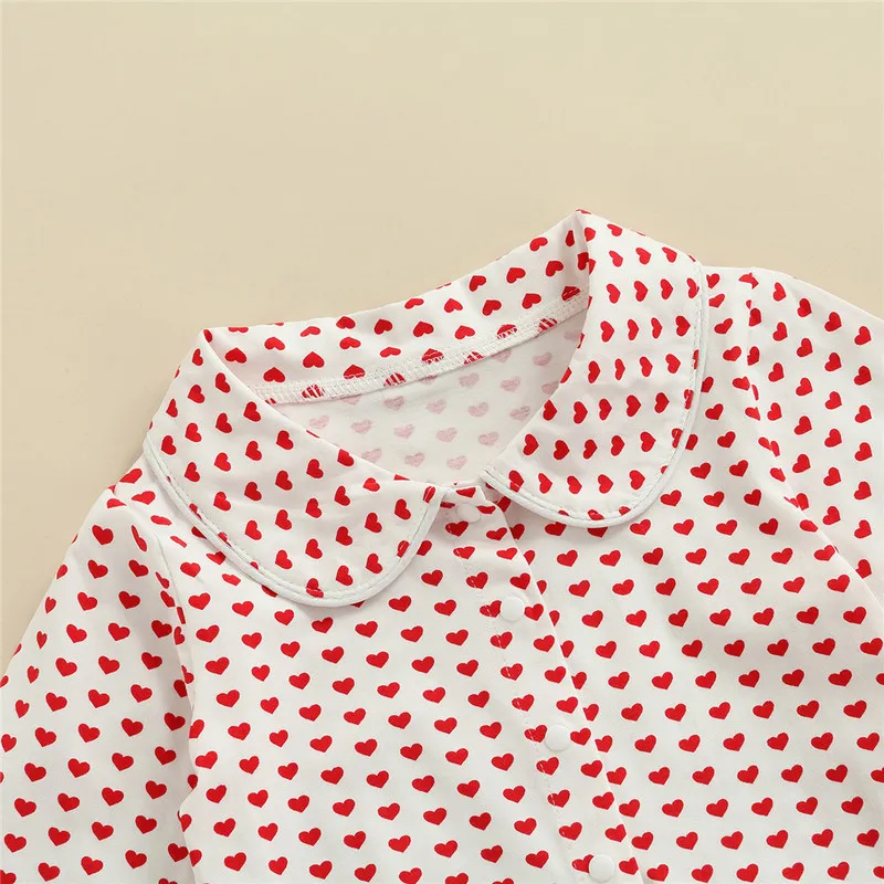 Baby Girl Valentine's Day Clothes Heart Print Pajama Set Shirt Top Pants 18M-6Y Kids Children Festival Costume Sleepwear Pyjamas 220426