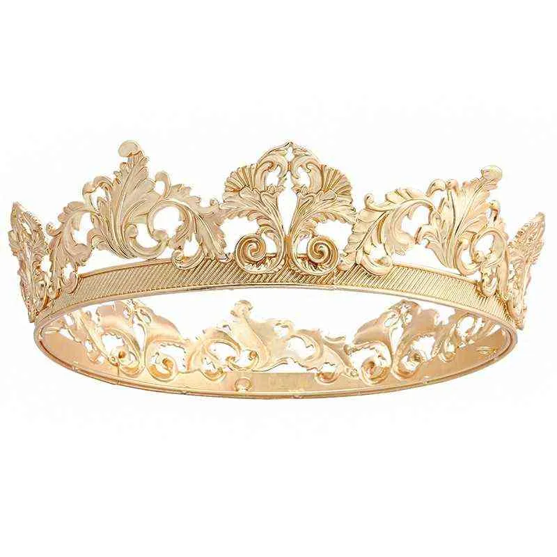 Barroco Vintage Royal King Crown para homens redondos grandes tiaras e coroas de ouro fantasia de festa de formatura príncipe acessórios de cabelo masculino H220414