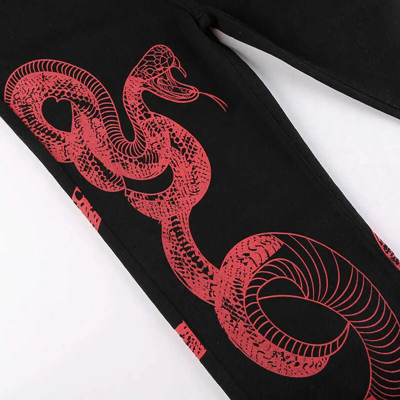 Snake Print Baggy Jeans Vrouw Hoge Taille Hip Hop Denim Broek Donker Academische Gothic Streetwear Korean Cargo Broek 90s Y2K 220402