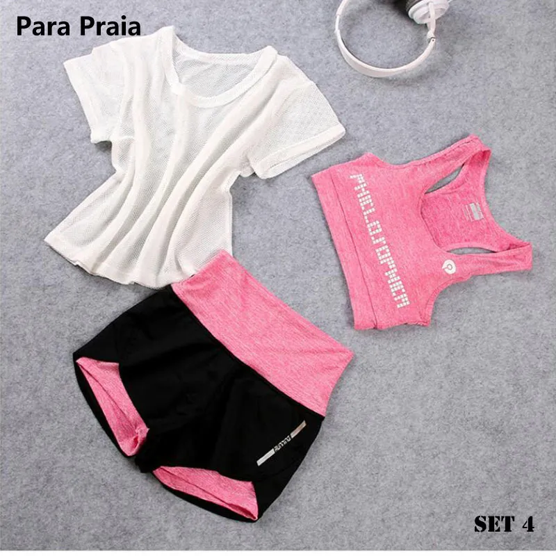 Para Praia High Taille Dritte Yoga Set Sportswear Women BH Fitness Weste Shorts Fitnessstudio 220330