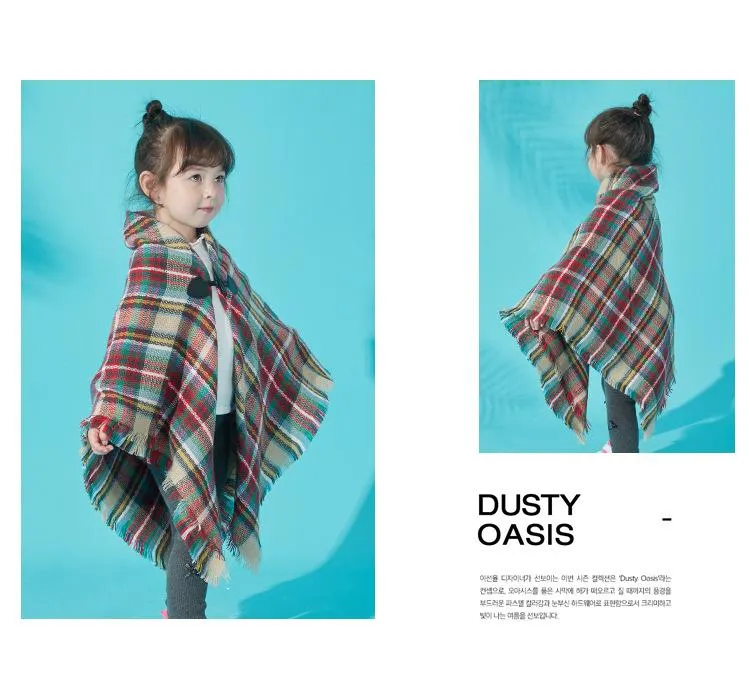 Scarves Autumn And Winter Girls Fringed Plaid Fashion Ethnic Style Horn Buckle Shawl Cute Cloak Warm Scarf 