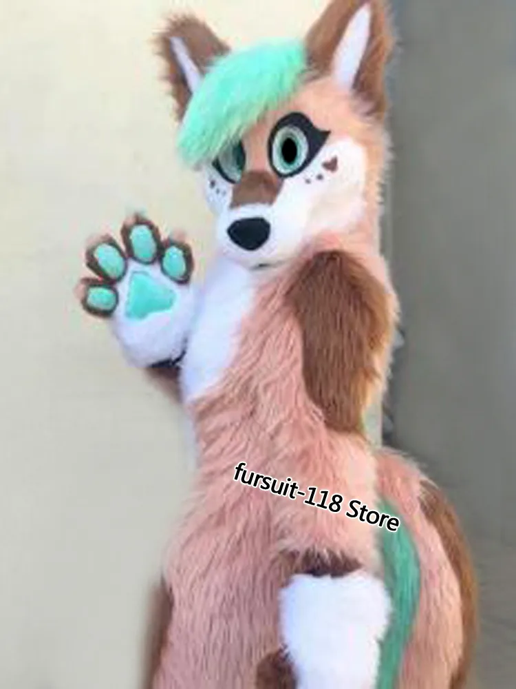 Fursuit Long-haired Husky Dog Fox Wolf Mascot Costume Fur Adult Cartoon Character Halloween Party Cartoon Set #079