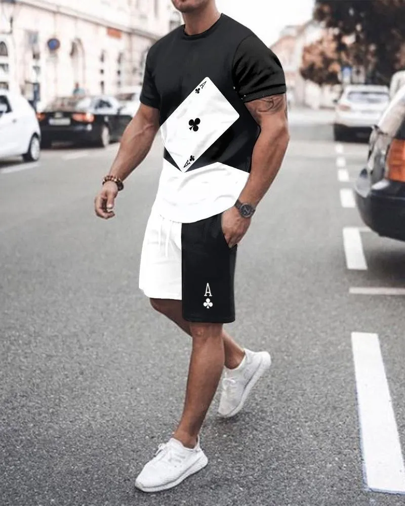 Summer Fashion Playing Cards Vintage T Shirt Set 3D Printing Men Tracksuit Set Oversized Leisure Shorts Sportswear 220708