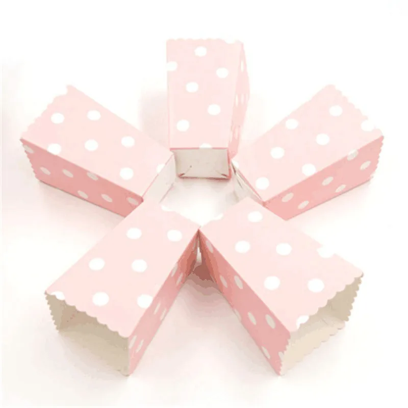 Caja de palomitas de papel a rayas onduladas con puntos rosas, 6/12 unidades