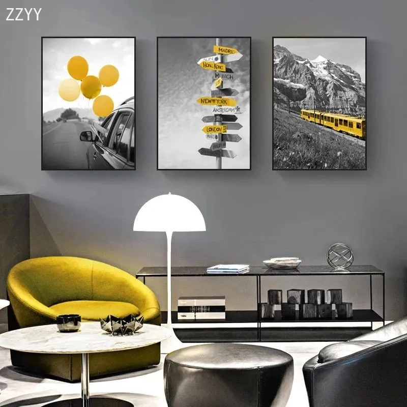 Fashion Black and Yellow Travel City New York Landscape Tela Poster e Stampe Soggiorno Decorazione Dipinti Decorazioni la casa