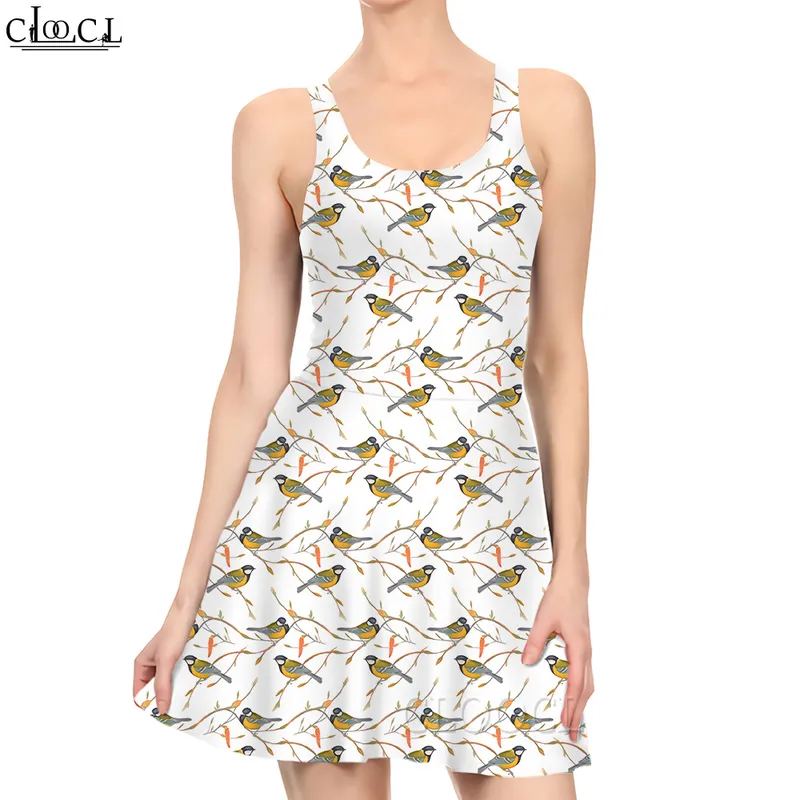 Sukienka dla kobiet urocza ptakowa mini sukienka z nadrukiem 3D do mody kobiet sukienki o długości klęczkowania bez rękawów 220616