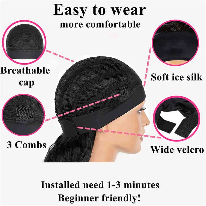 Hair Wigs Band para a cabeça Lenço humano 180% de densidade Remy onda corporal brasileira Natural Wavy Sem Glue para Mulheres 220722