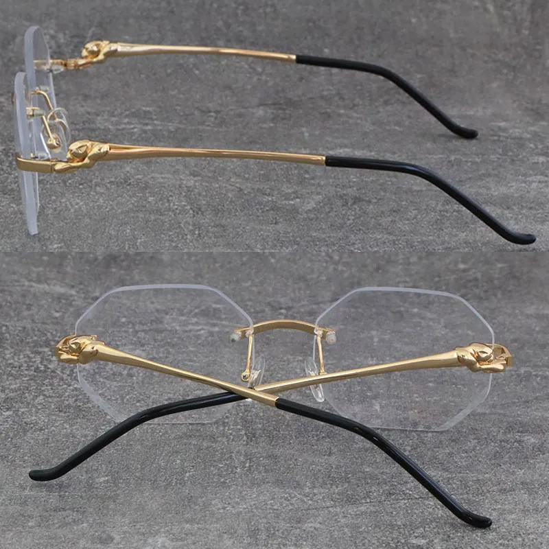 새로운 모델 디자이너 다이아몬드 컷 렌즈 금속 림리스 사각형 프레임 여성 안경 표지 표리 시리즈 광학 프레임 18K 골드 남성 및 FEMA240K