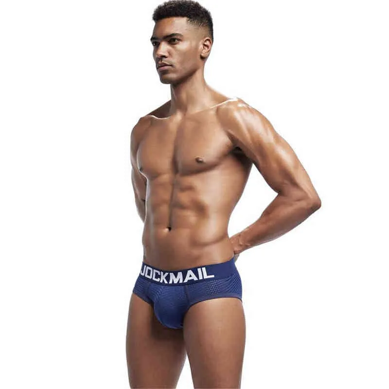 Jockmail Men's Underwear 4-Pack Sexy Men Mesh Border Polyester Slip Cueca Manliga Bekväma trosor Underbyxor Borma Gay Pants T220816