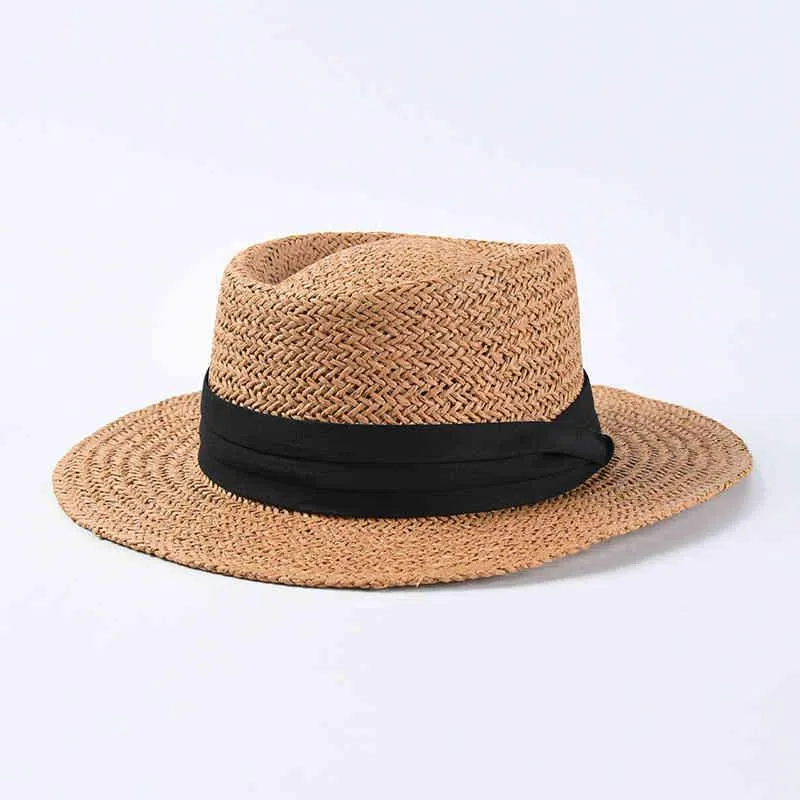女性用の新しい手作りのストロービーチハット夏休みパナマキャップファッションcon濃い日焼け防止バイザー帽子