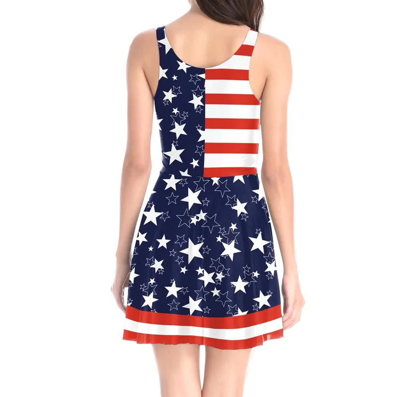 Женские одежды американский флаг 3D графический мультфильм уличная одежда Летняя женская сексуальная платья модные рукавочные платья Lady Beach W220616