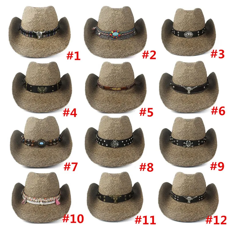 Moda kadınlar içi boş batı kovboy şapka bayan baba plaj sombrero hombre saman panama cowgirl caz güneş kapağı boyutu 5658cm 220813