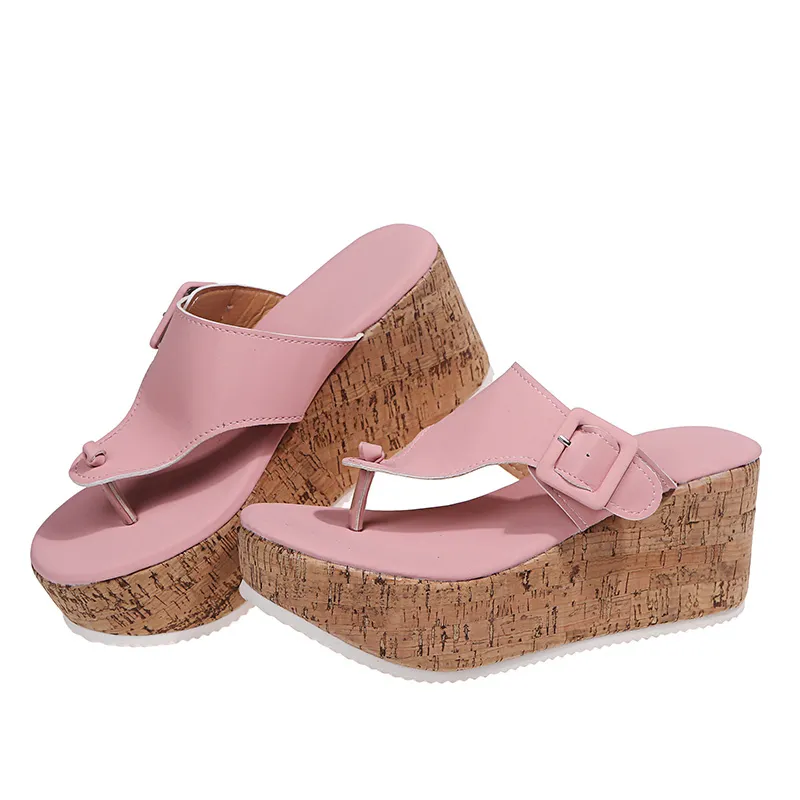 Women Summer Flip Flops Shoes Female Wedge Platform Sandal Ladies 7.5cm Thick Bottom Casual Slippers Shoe Black Pink 220406