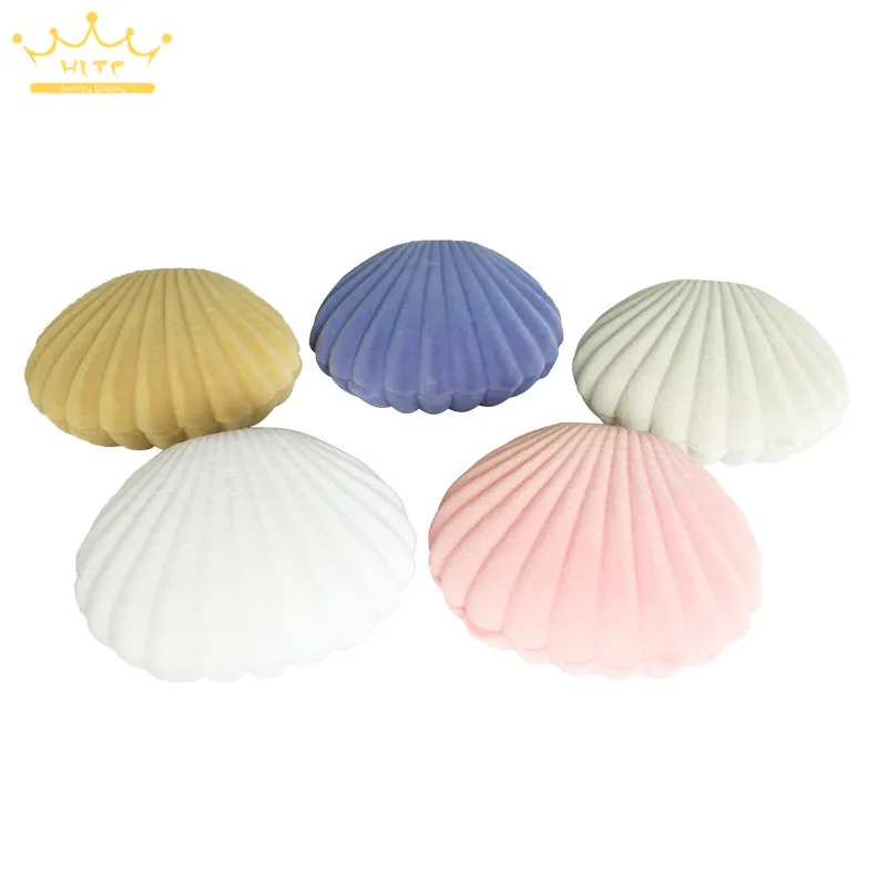 Shell Shape Lovely Velvet Wedding Engagement Ring Box For Earrings Necklace Bracelet Jewelry Display Gift Box Holder 220727