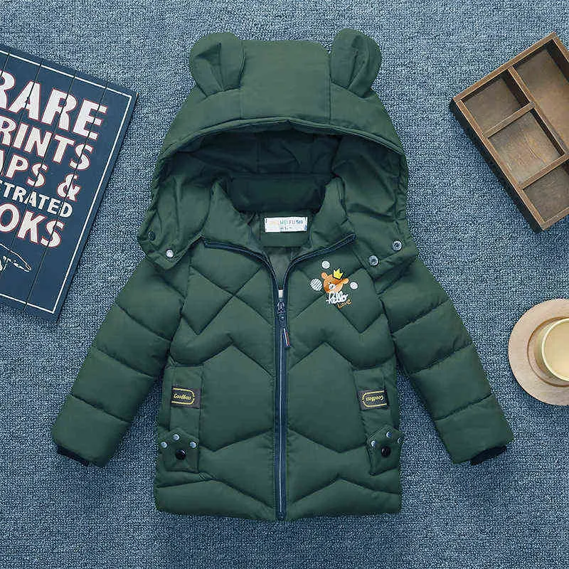 Mignon Petit Ours Hiver Garçons Veste Garder Au Chaud Bébé Veste Capuche Zipper Mode Survêtement Cadeau D'anniversaire 2-5 Ans Enfants Vêtements J220718