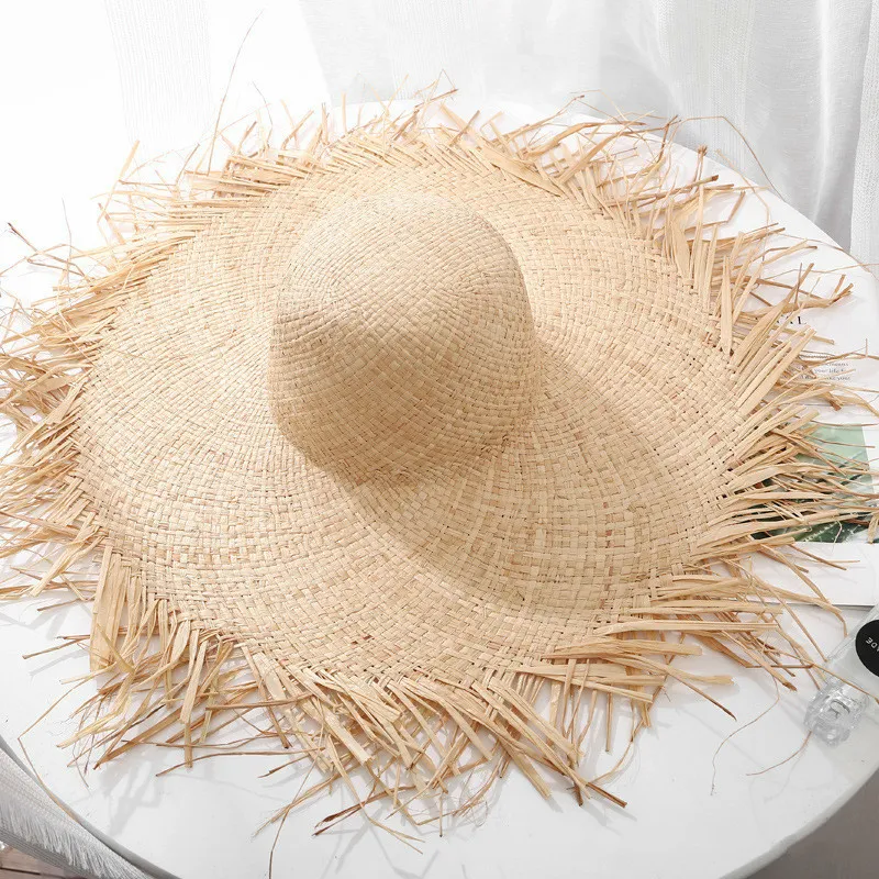 Femmes été naturel raphia chapeau de paille dames mode ruban disquette ombrage Panama large bord soleil chapeaux vacances voyage plage chapeau 220607