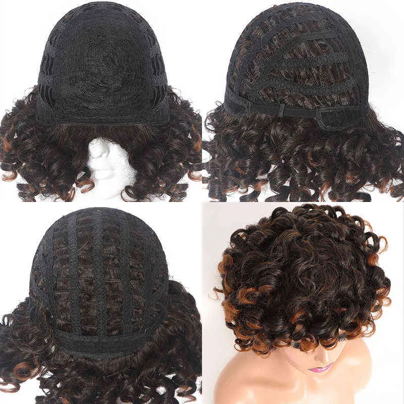 Court Kinky Curly Orange Perruques pour les femmes noires 12 '' Afro Gingembre avec Bangs Naturel Synthétique Brun Épaule Longueur Perruque 220707