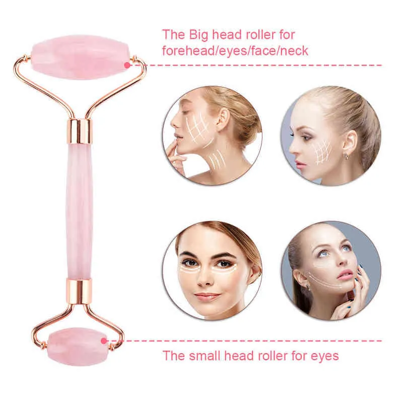 Rose Jade Roller Gua Sha Face Brush Natural Quartz Scraper Stone Eye Massage Facial Massager Tools for Body Neck220429