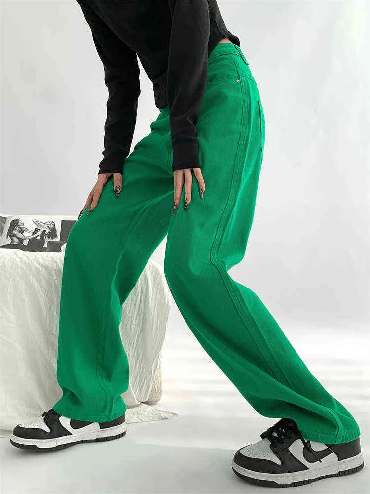 Vert Droite Twill Jeans Femmes Printemps Et Été Nouveau Style Simple Lâche Mince Large Jambe Neutre Denim Pantalon Femme Pantalon L220726