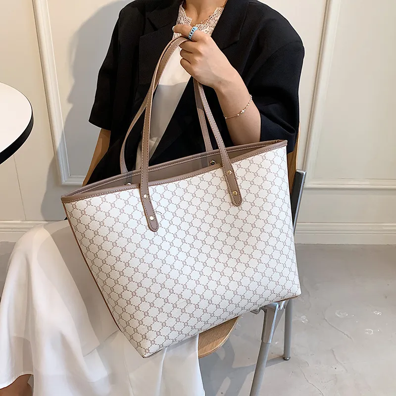 Skórzane damskie torebki luksusowe designerskie torba na ramię dla kobiet w kratę duża pojemność torby na zakupy