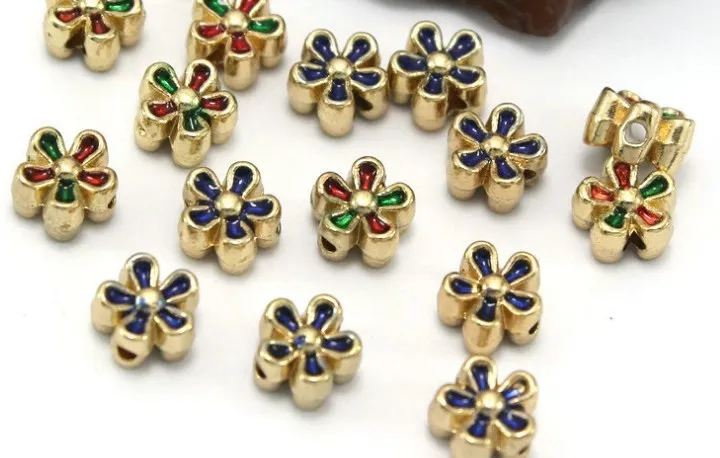 Tibetan Silver flower spacer Oil dripping gilt torus Loose Bead Beads Connectors for DIY Jewelry Making bracelet ed5y3