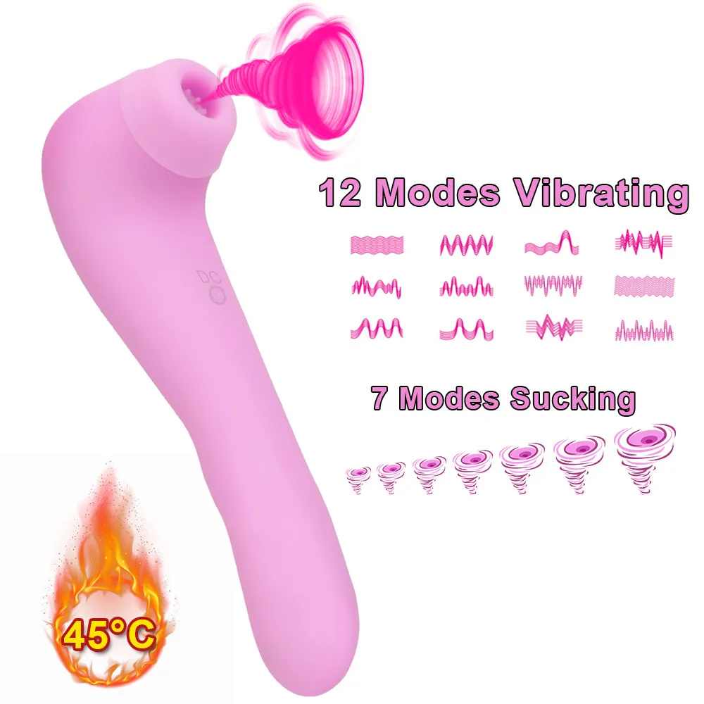 2 in 1 Verwarmde Dildo Zuigen Vibrators Voor Vrouwen Clitoris Sucker Tepel Speelgoed Anale Plug Vrouwelijke Masturbatie Volwassen Erotische sexy winkel