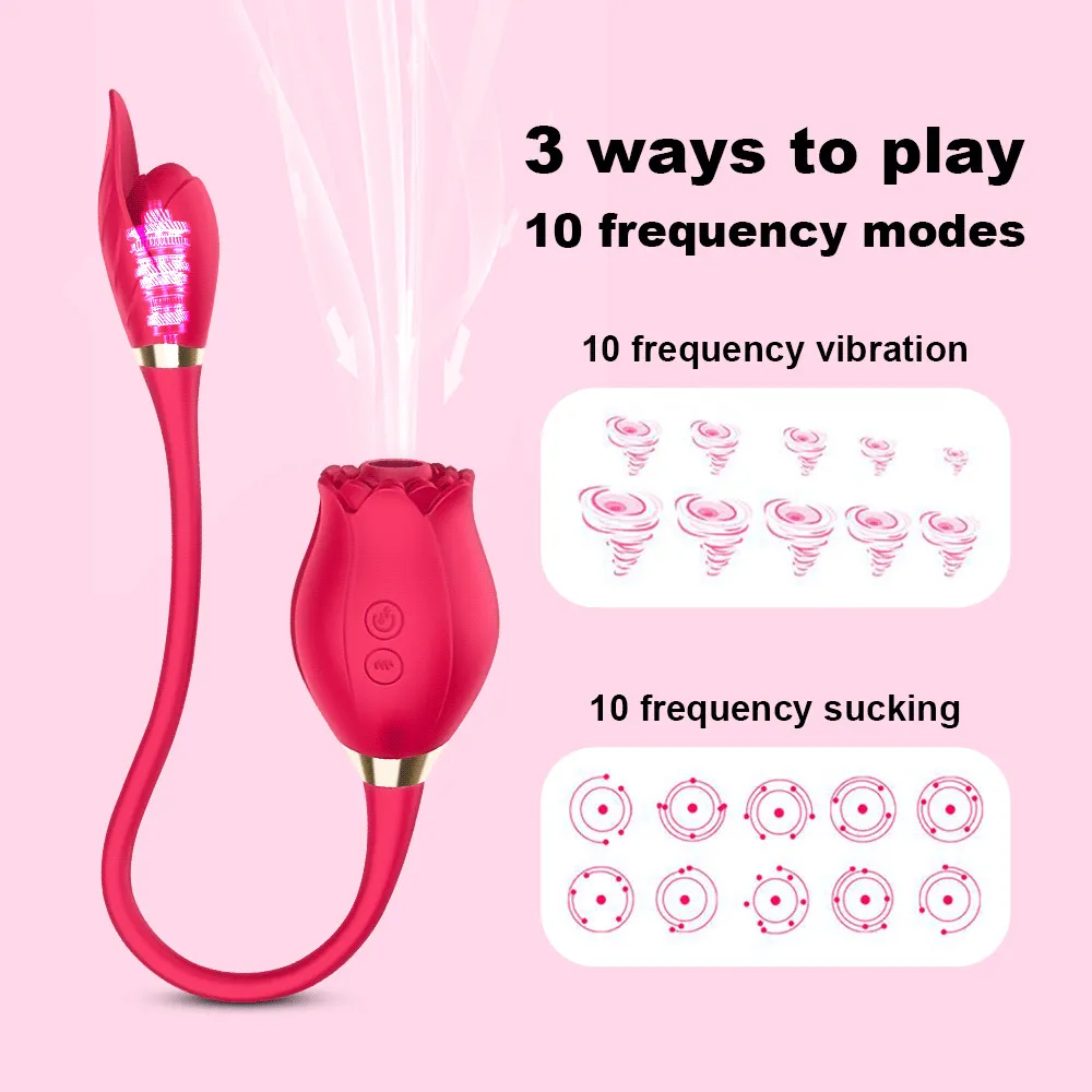 여성 음핵 자극기를위한 장미 흡수 진동기 G 스팟 젖꼭지 입으로 클리커 빨판 실리콘 암컷 자위기 성인 섹시한 장난감