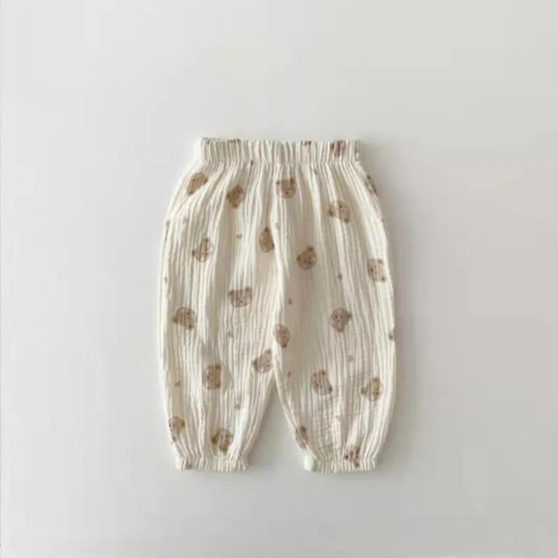 Summer Baby Thin Cotton Casual Spodnie luźne dzieci komary tygrysy niedźwiedź dla chłopców dziewczęta kwiecisty harem 220803