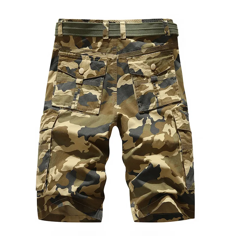 Militaire Camouflage Cargo Shorts Hommes D'été Pur Coton Plusieurs Poches Zipper Pantalon Armée Tactique Lâche Casual Salopette