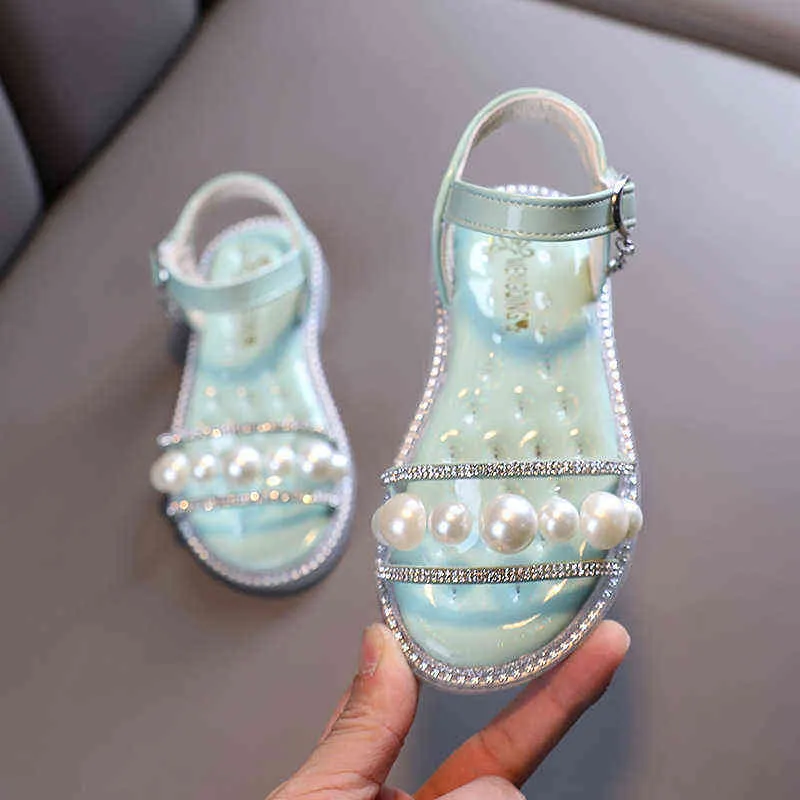 Baby Summer Sandals for Girls Dress Beach Shoes Child Elegant Baby Princess Shoe Toddler Fashion Rhinestone Beading 2021 1-6 G220523