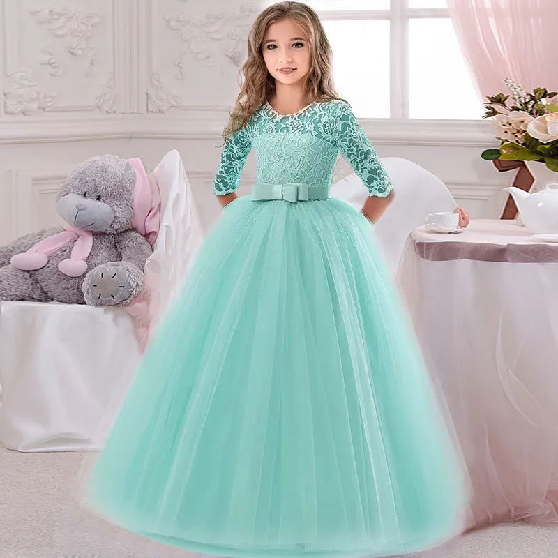 Abito da damigella d'onore lungo rosa bianco estivo Abito da bambino con fiocco Abbigliamento bambini ragazze Bambini Principessa Festa nuziale 10 12 anni 220426