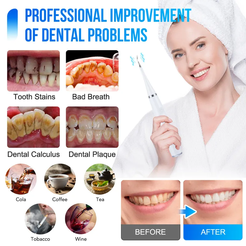 Elektrisk tandkalkylborttagare Tartar Plack fläckar renare tandblekningssats renare oral hygienvård 220727