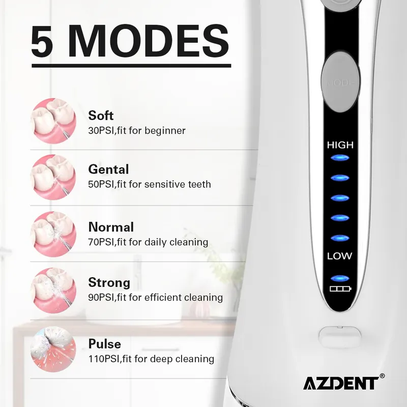 AZDENT HF-9 AZDENT経口灌漑携帯用USB充電式ポータブルウォーター歯科用フロッサー灌漑歯240ml 5ヒント220607