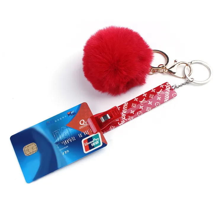 Cute Credit Card Puller Pompom Key Party Favor Rings Acrylic Debit Bank Card Grabber for Long Nail Atm Keychain Cards Clip Nails t270O