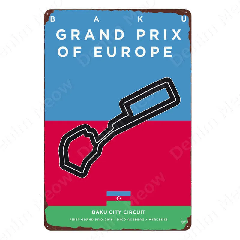 Racing Track Vintage Metalen Tin Bord Bar Cafe Club Kamer Wanddecoratie Grand Prix Circuit Art Poster F1 Competitie Sticker N4217256232